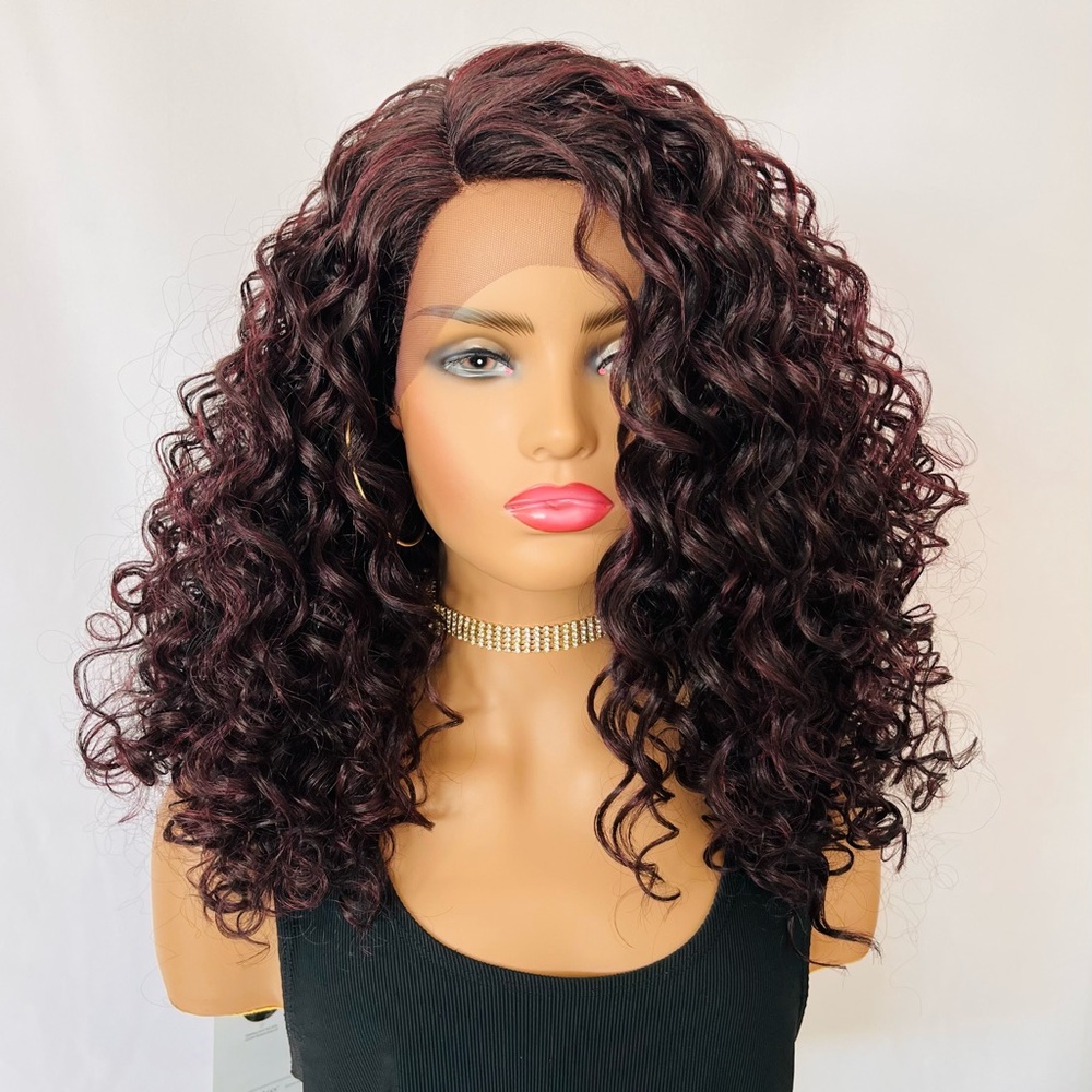 🤩 Bundle & Save at 2/$60 - Eye Catching Burgundy Black Lace Front Synthetic Wig!